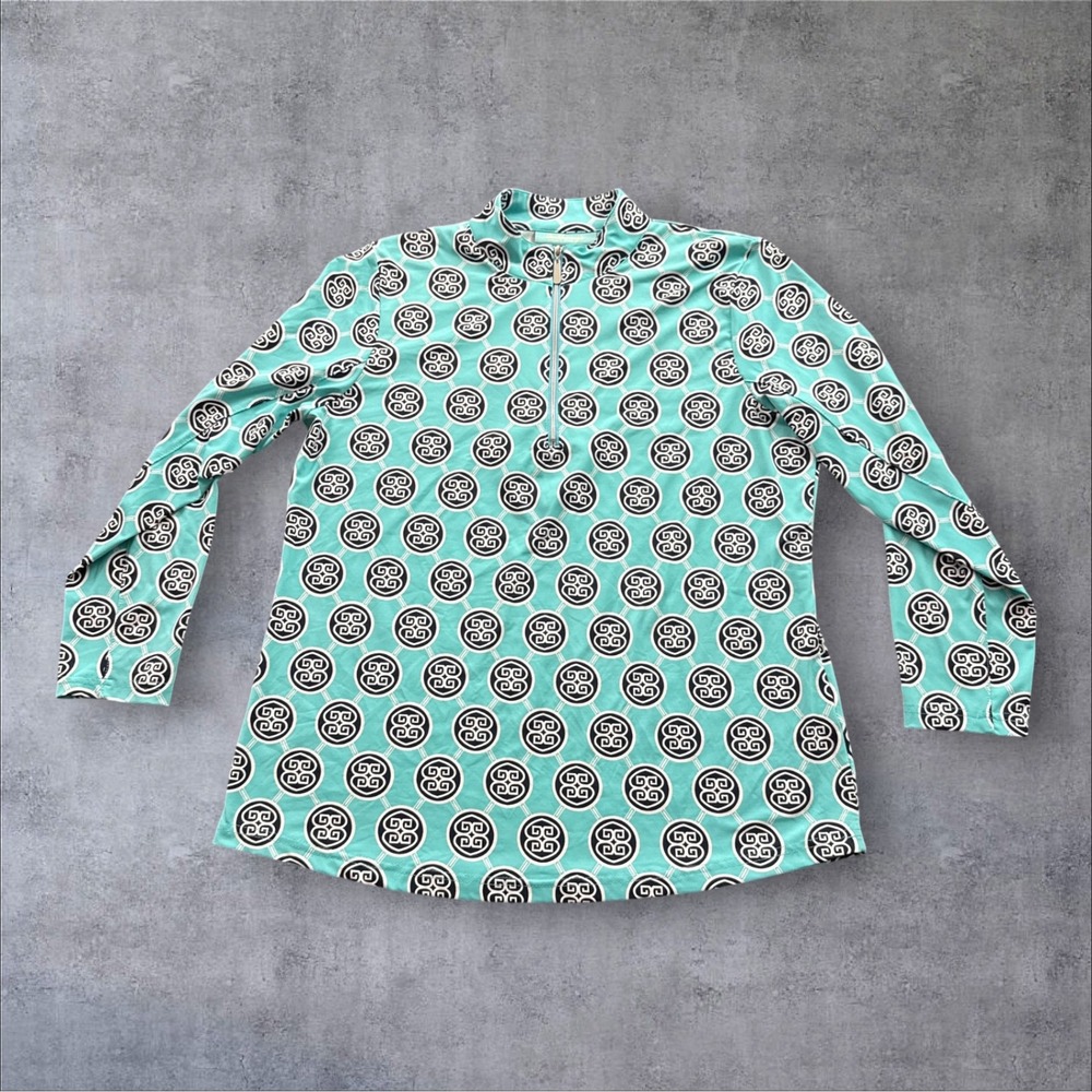 Anthony's Resort Wear Quarter Zip Top Womens Large Turquoise Geometric Medallion